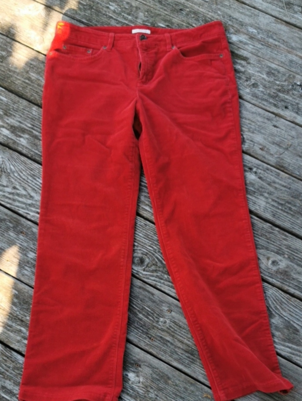 Jones New York Womens Tomato Red Straight-Leg Corduroy Jeans. Size 14